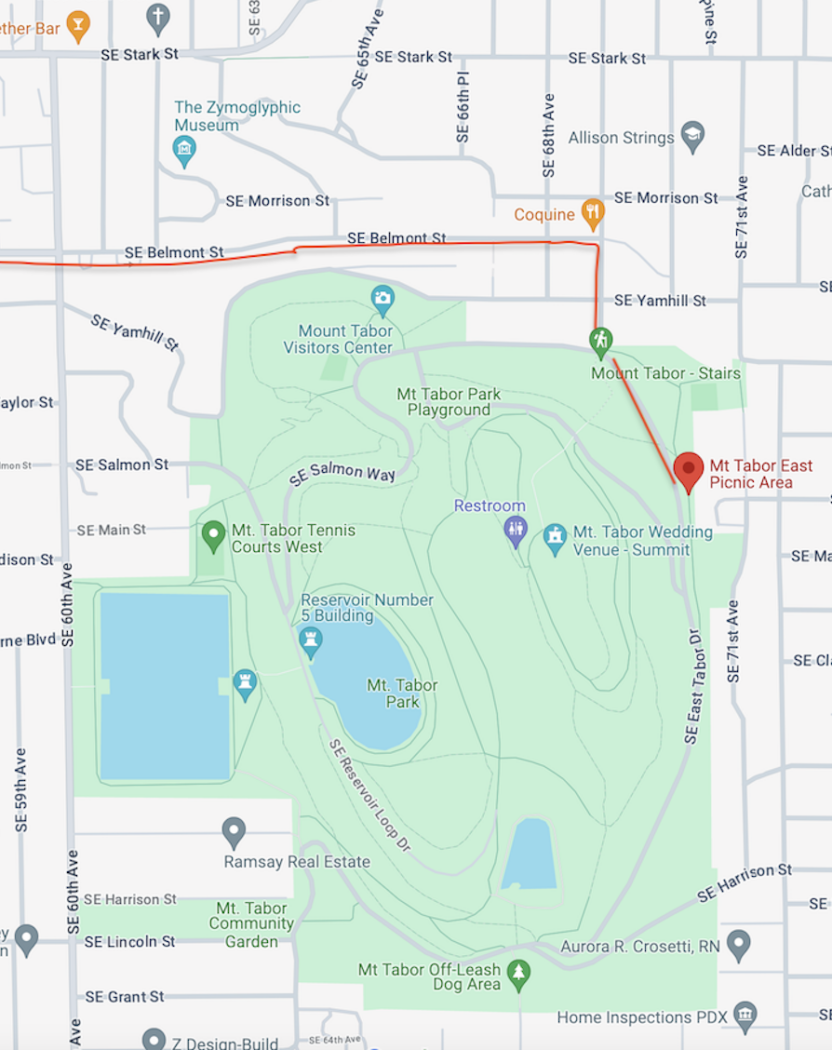 Map to Mount Tabor East Picnic Area B